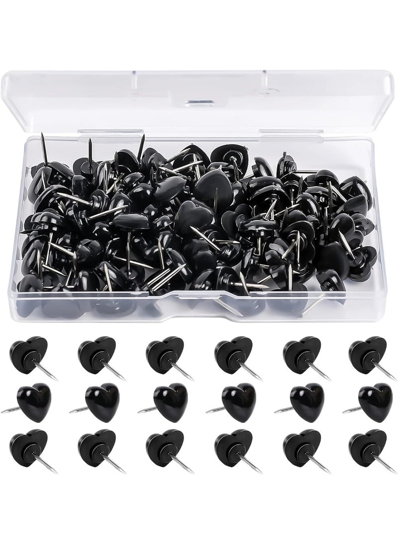 100pcs Push Pins, Plastic Pushpins Black Push Pins Heart Shaped Cute Thumb Tacks Decorative for Home School Office Notice Board Cork Board 0.47inch - Image 1